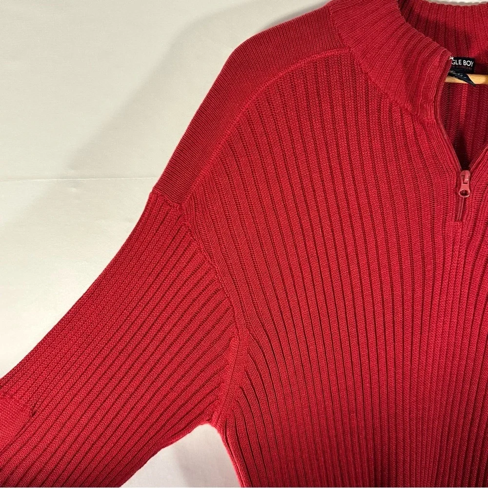 Bugle Boy Red Cotton blend Quarter Zip Ribbed Sweater for Men